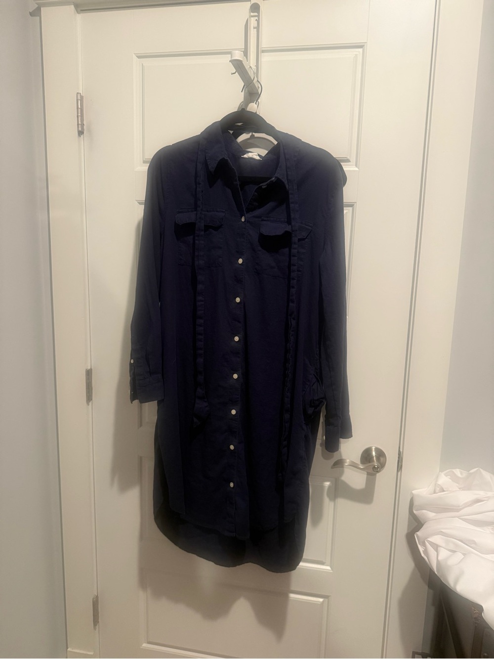 Linen Navy Button-Up Shirt Dress